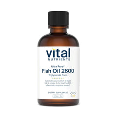 Vital Nutrients Ultra Pure Fish Oil 2600 bottle with lemon flavor, 8 oz