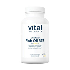 Bottle of Vital Nutrients Ultra Pure Fish Oil 675 with lemon flavor