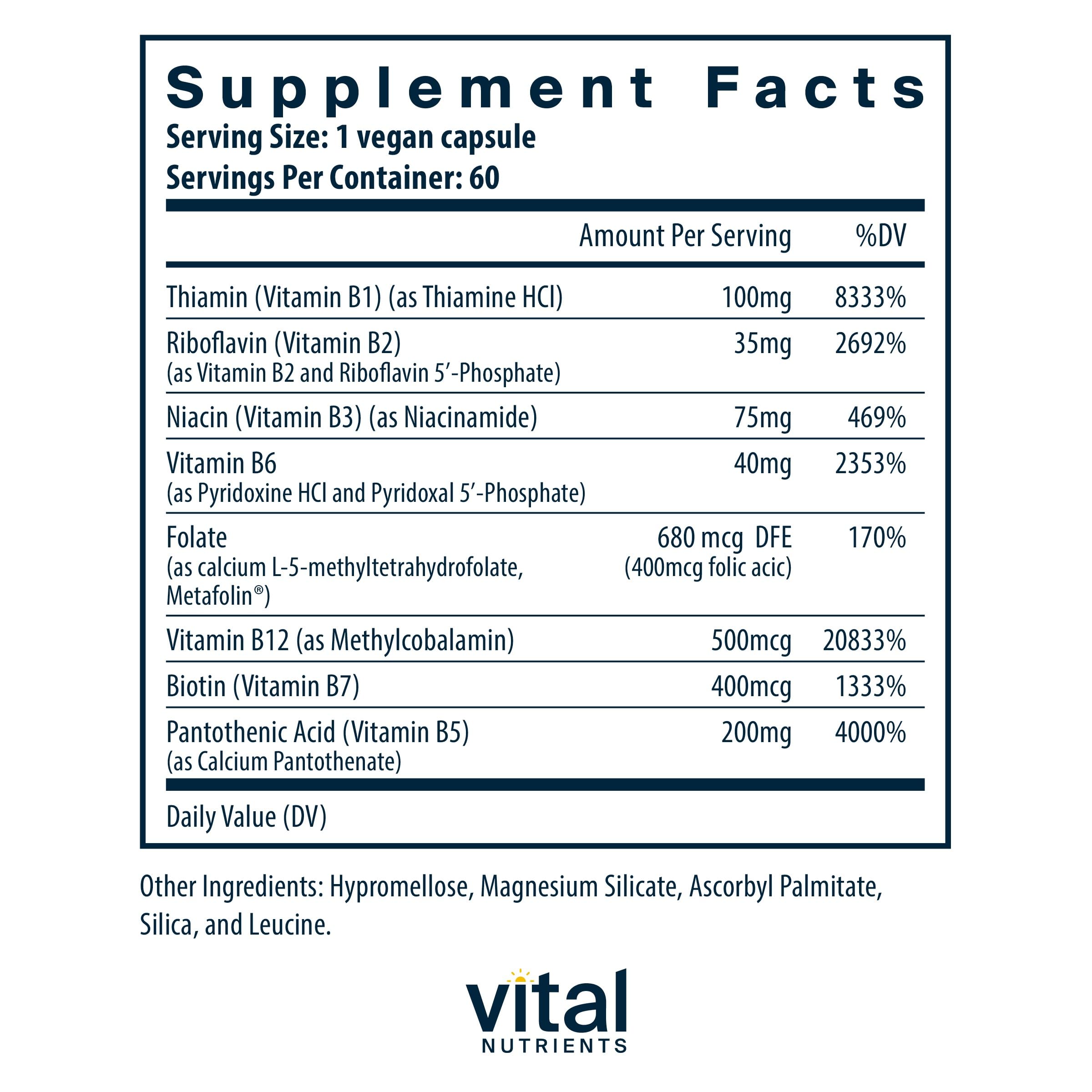 Side view of Vital Nutrients Vitamin B-Complex bottle