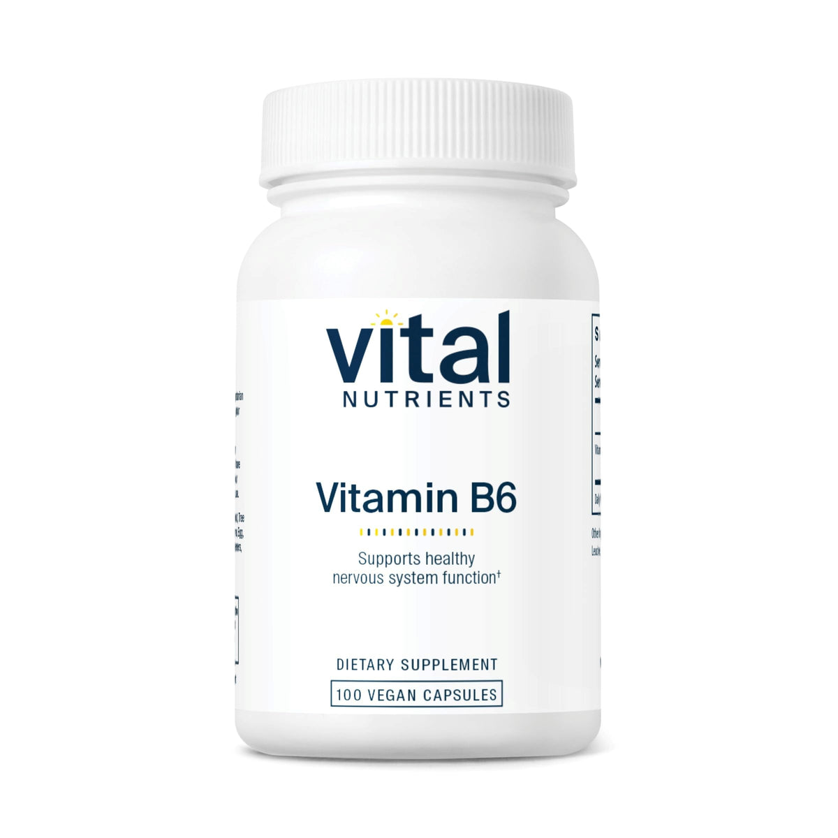 Front view of Vital Nutrients Vitamin B6 100 capsules bottle