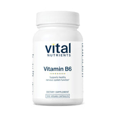 Front view of Vital Nutrients Vitamin B6 100 capsules bottle