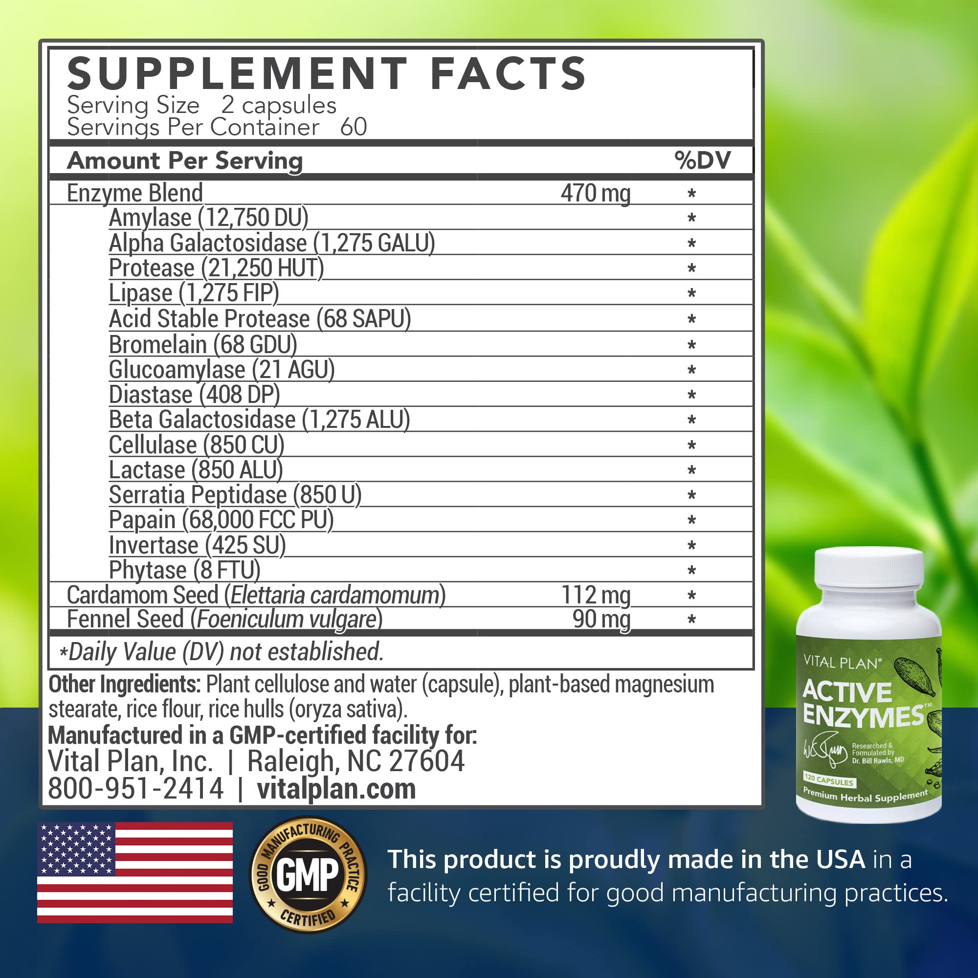 Close-up of Vital Plan Active Enzymes bottle