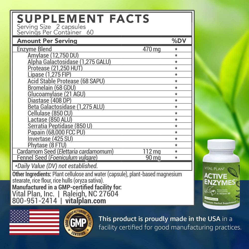 Close-up of Vital Plan Active Enzymes bottle