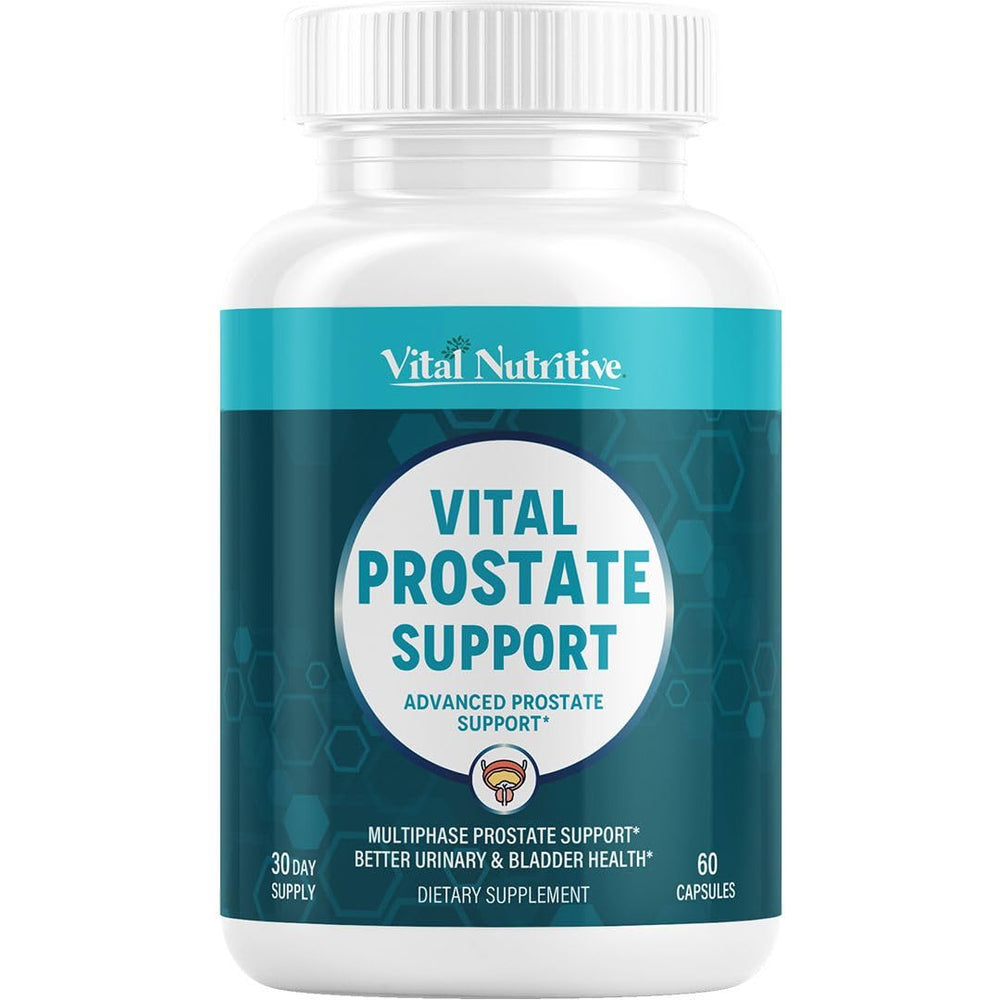Vital Prostate Support bottle label featuring saw palmetto and zinc