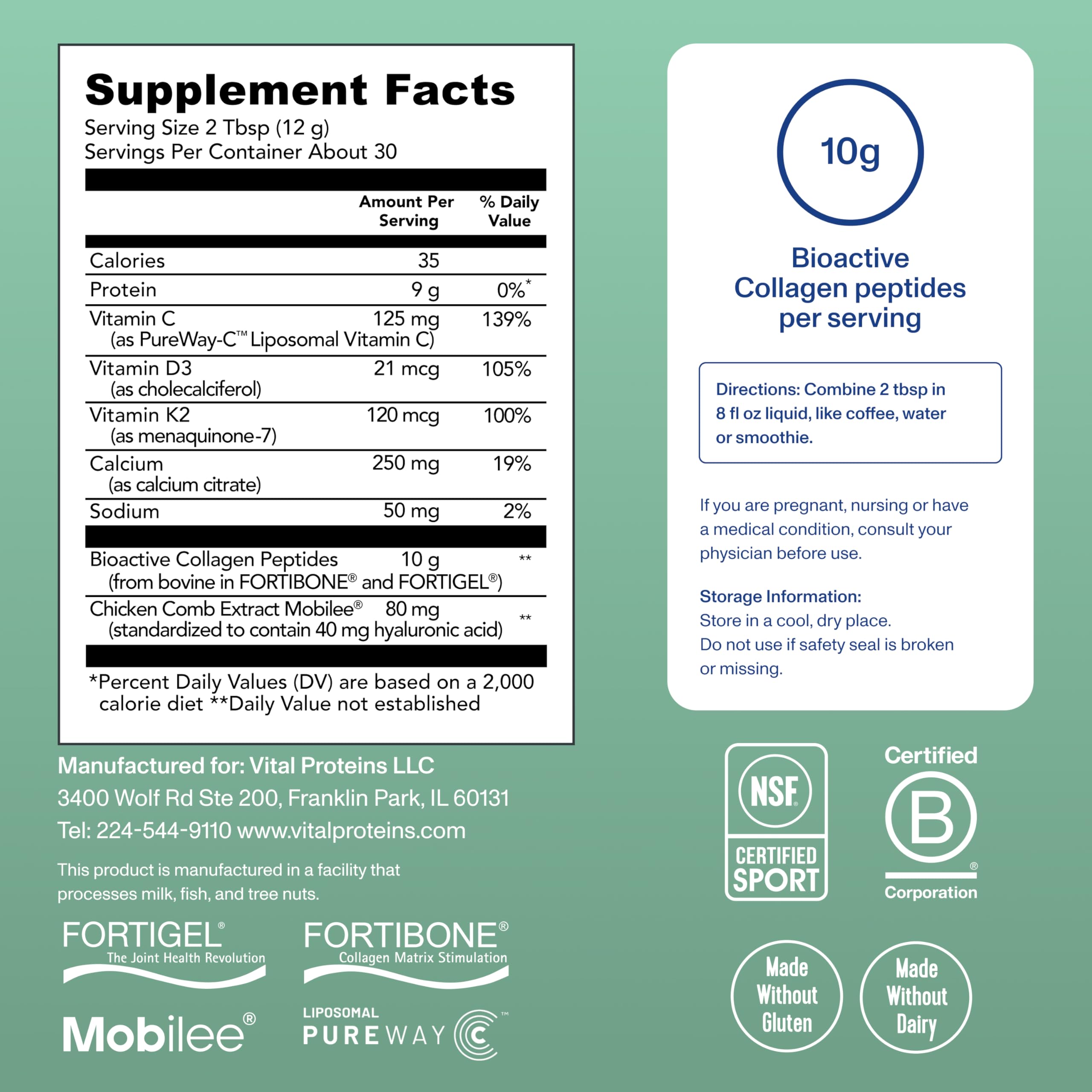 Vital Proteins Bioactive Collagen Complex bottle tilted for display