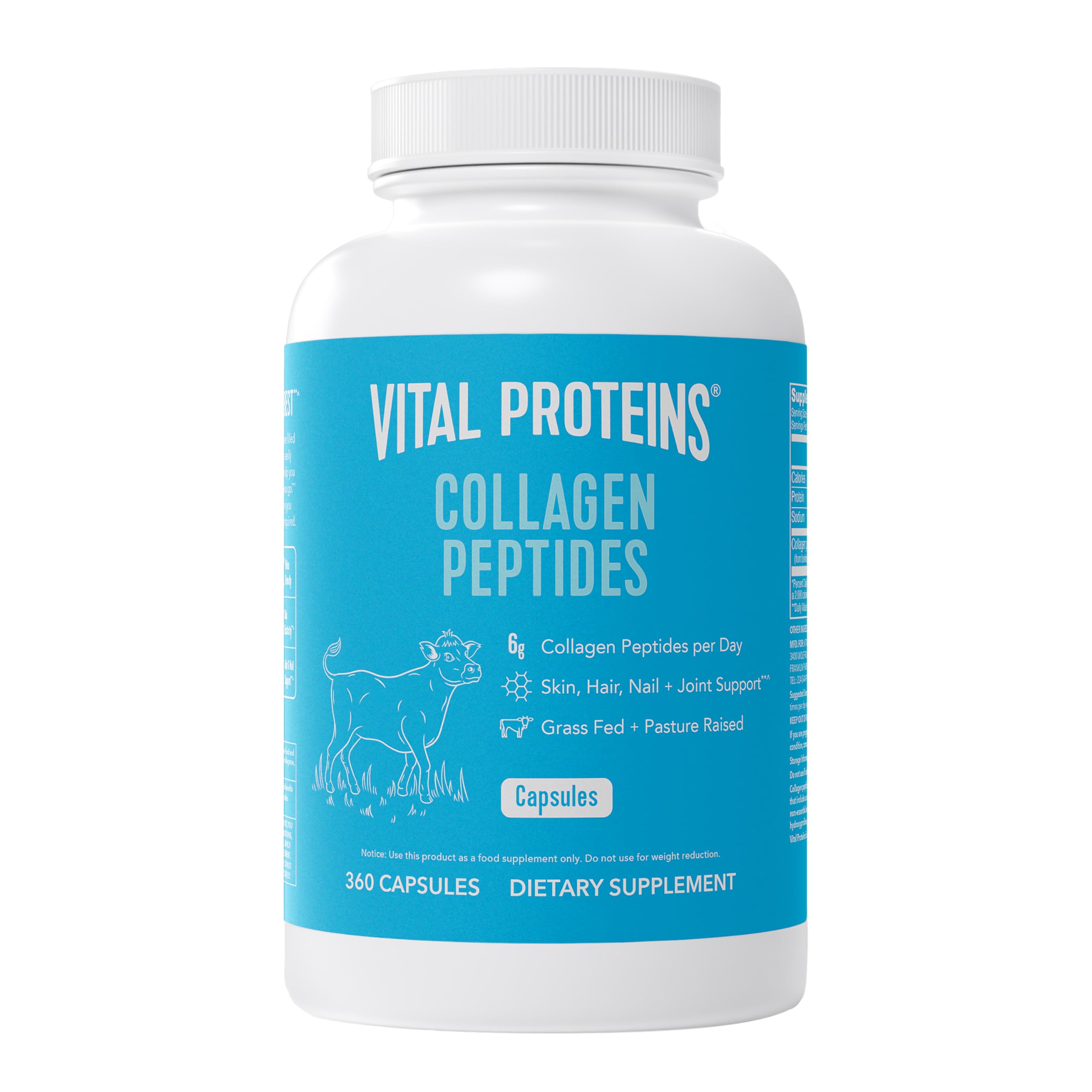 Front view of Vital Proteins Collagen Peptides Capsules bottle (360 capsules)