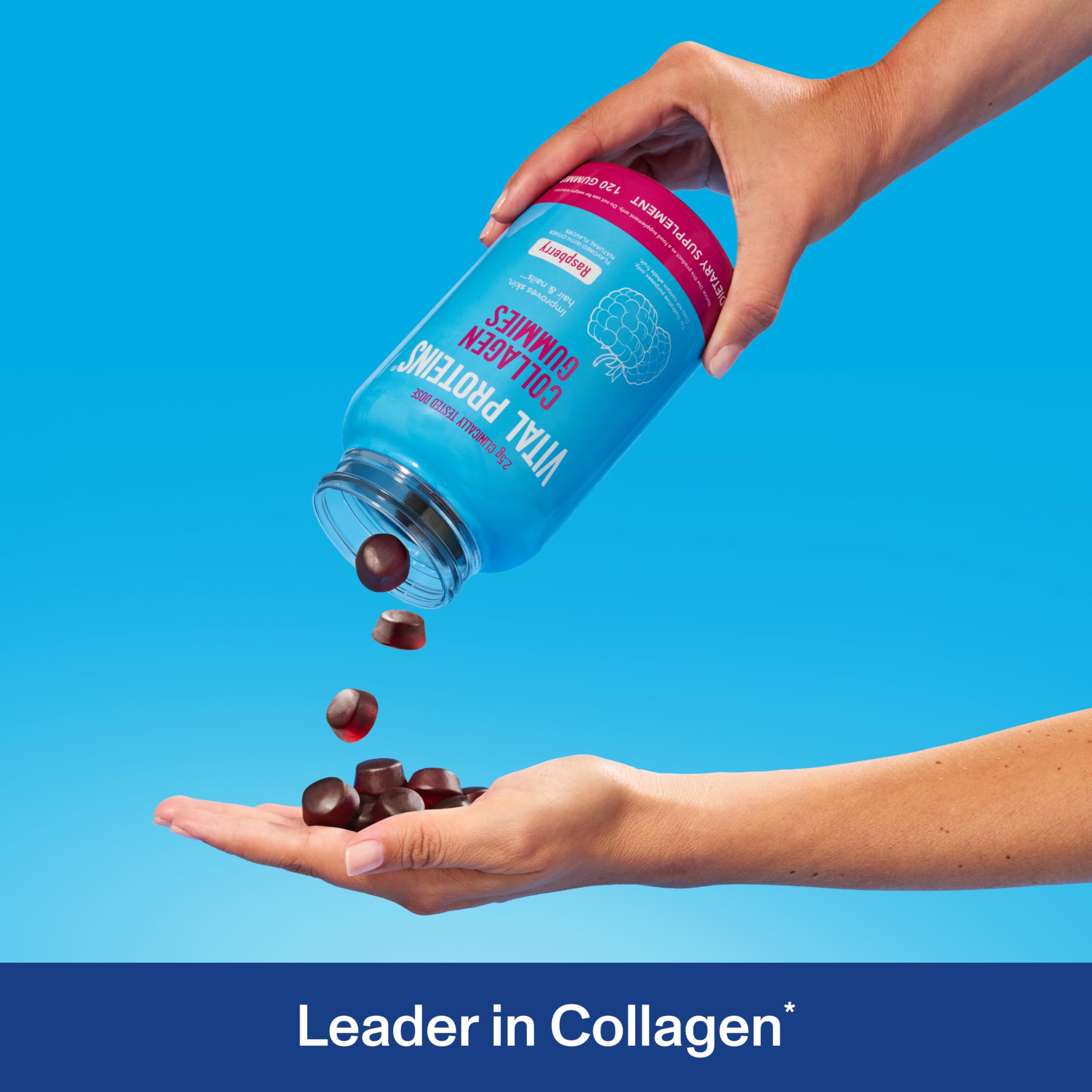 Close up of raspberry flavored collagen gummies