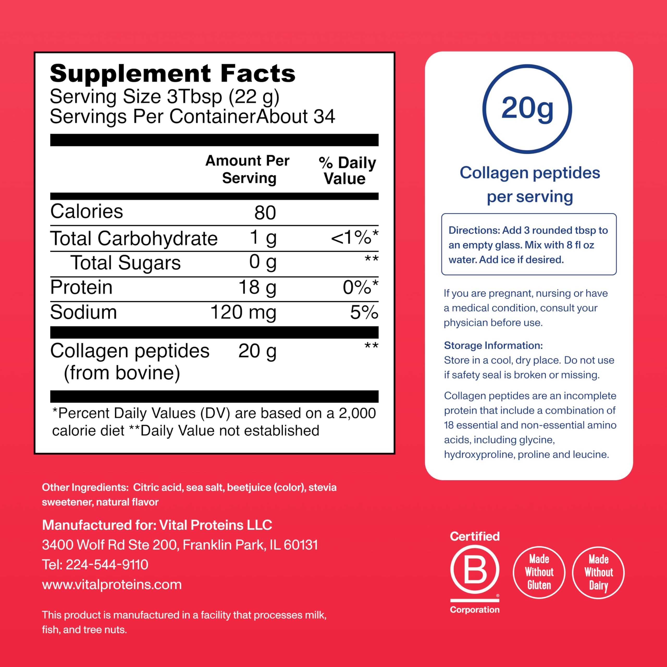 Vital Proteins Collagen Peptides Ice Pop flavor container – back panel