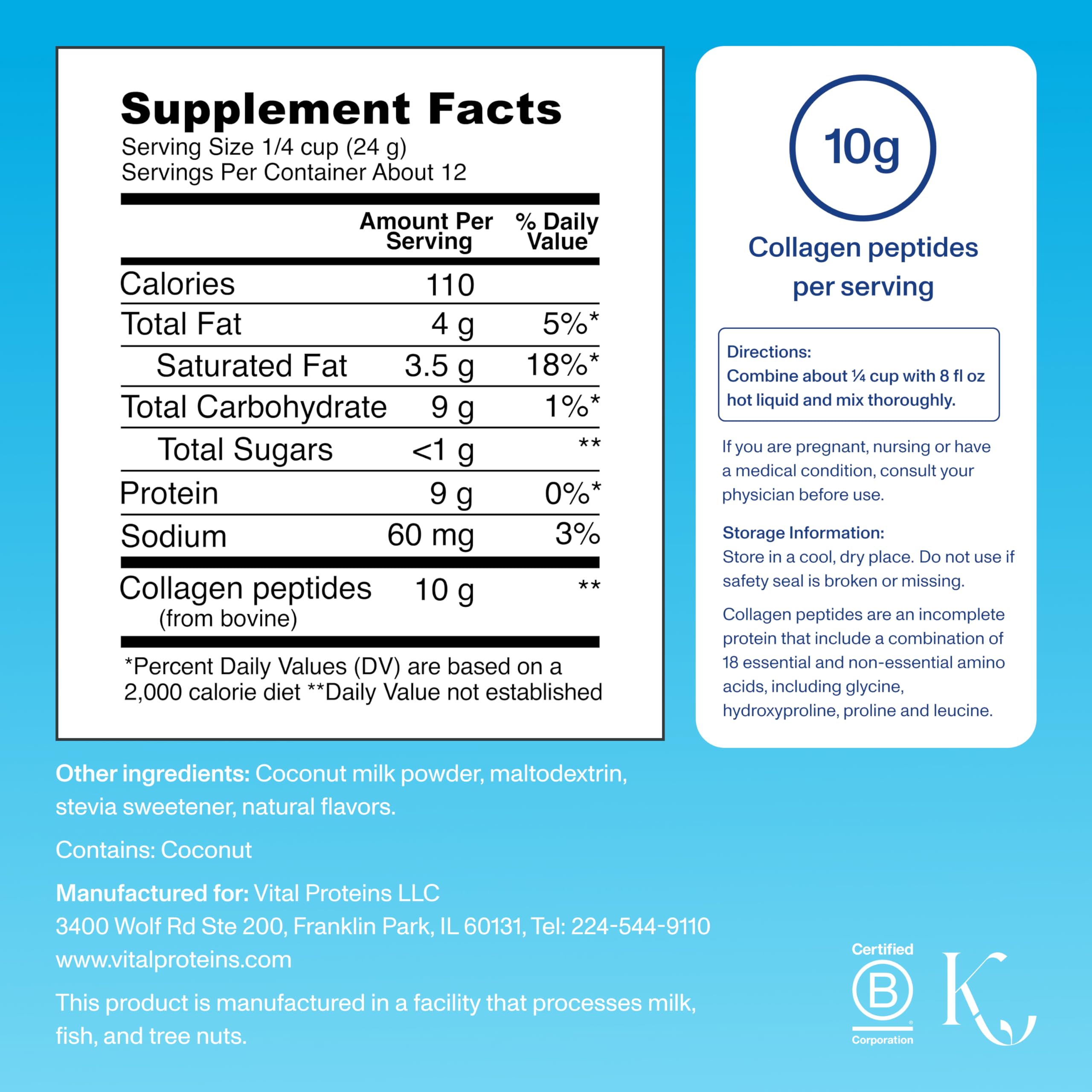 Packaging for Vital Proteins Collagen Peptides Original Coffee Creamer 10.3 oz