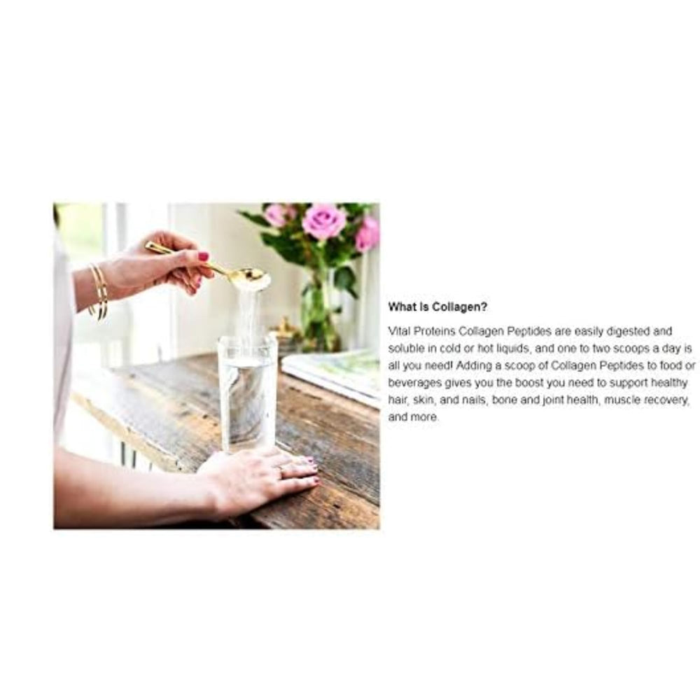 Cup with collagen peptides scoop and product