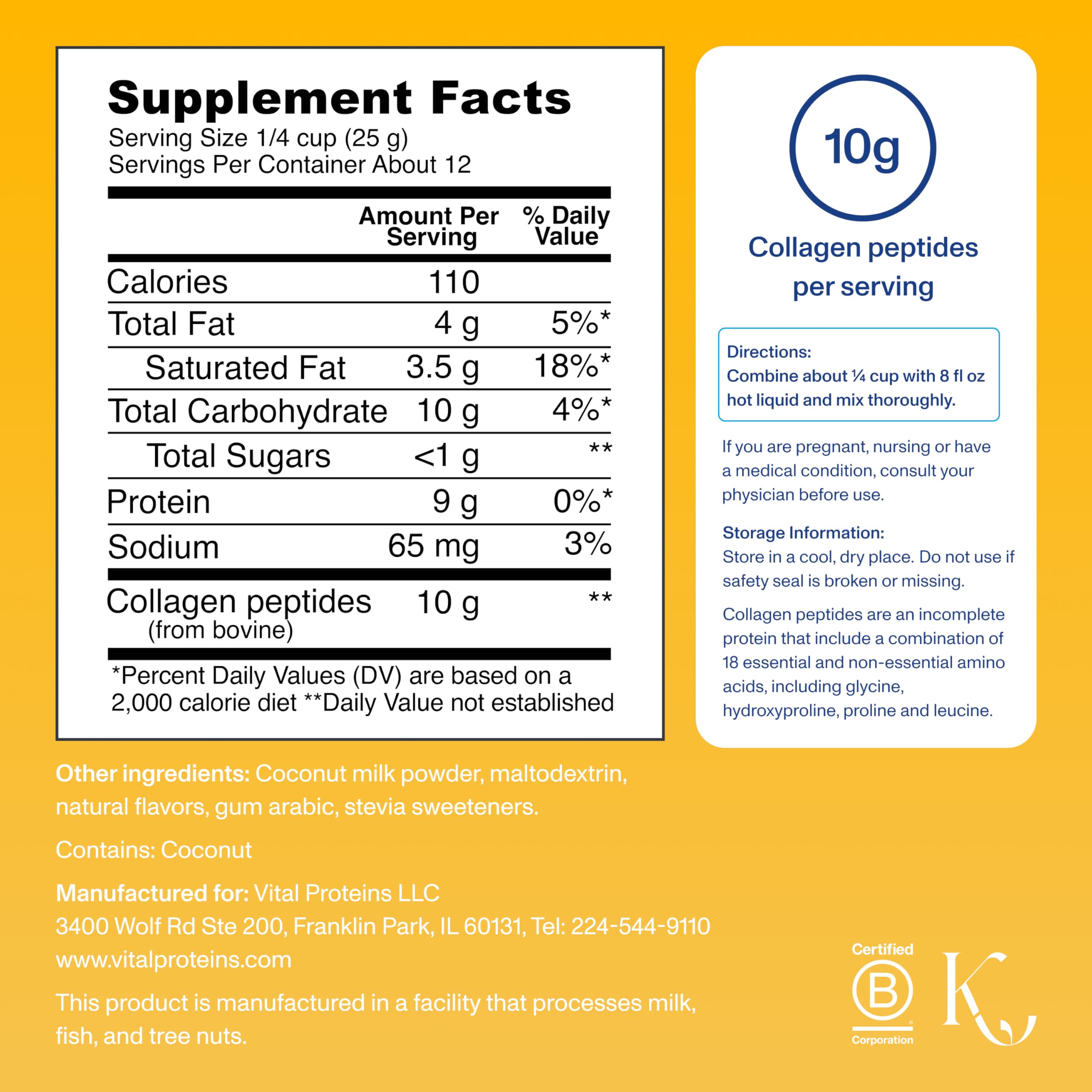 Vanilla collagen peptides powder in scoop and jar
