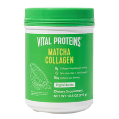 Front view of Vital Proteins Matcha Collagen Peptides Original flavor tub