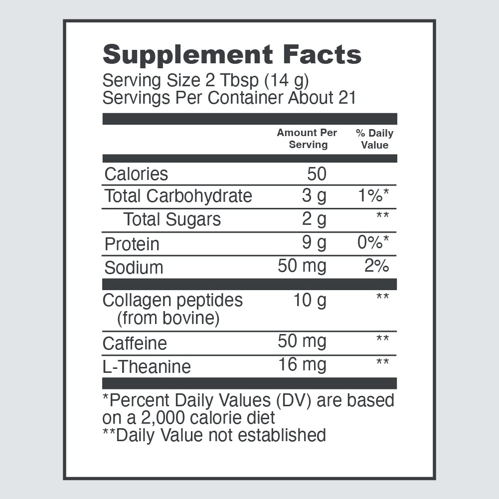 Nutrition label and ingredients for Vital Proteins Matcha Collagen Peptides Original