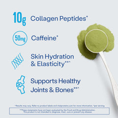 Mixing Vital Proteins Matcha Collagen Peptides into a glass