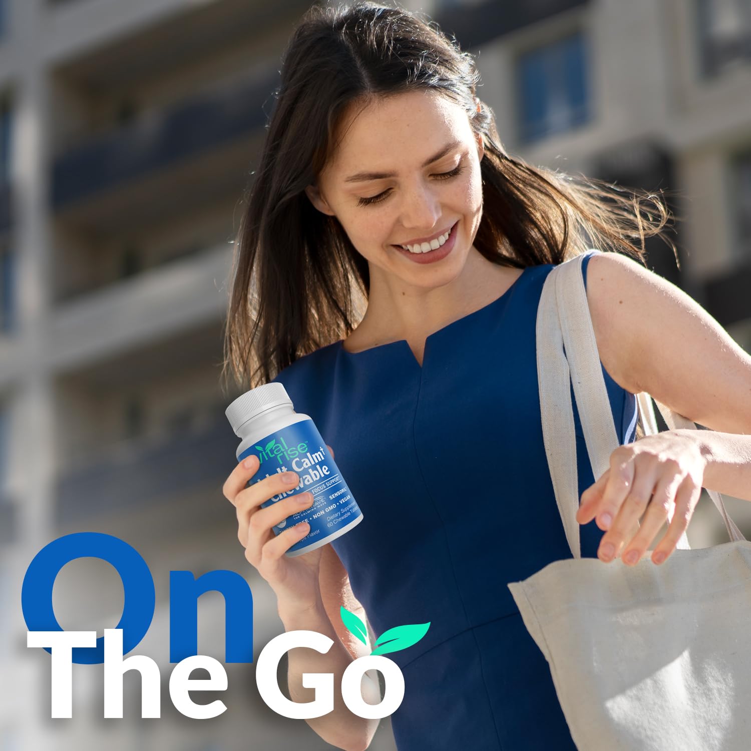 Bottle side view of Vital Rise Magnesium & Ashwagandha Chewables