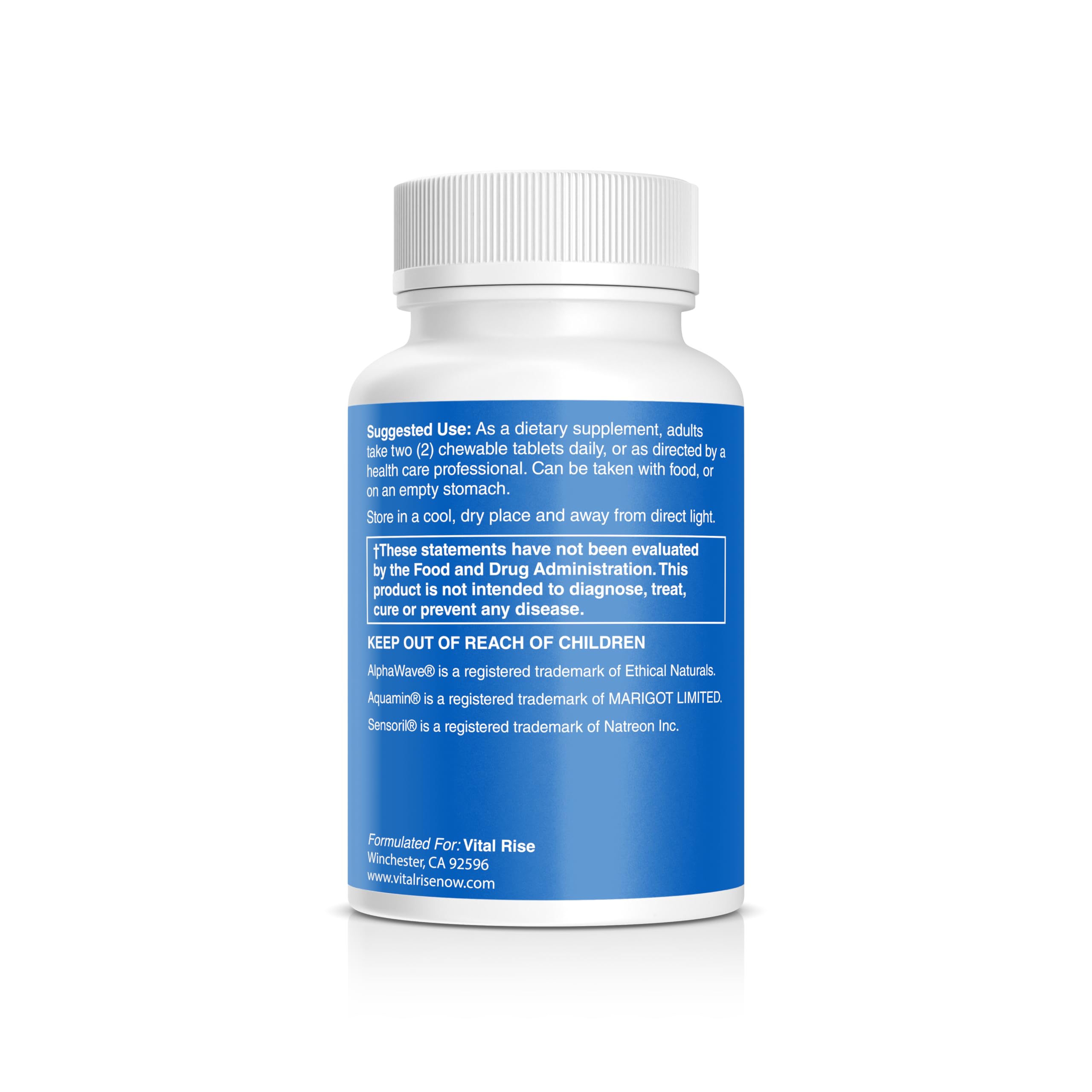 Product label of Vital Rise Magnesium & Ashwagandha Chewables (60 count)