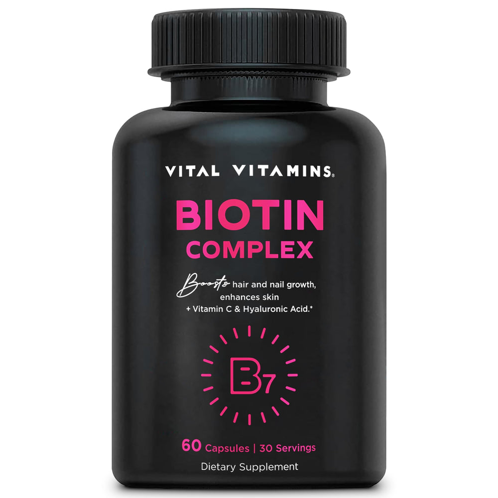 Vital Vitamins Biotin Complex bottle with 60 capsules on white background