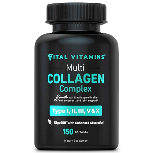 Front view of Vital Vitamins Multi Collagen bottle for women and men, 150 capsules