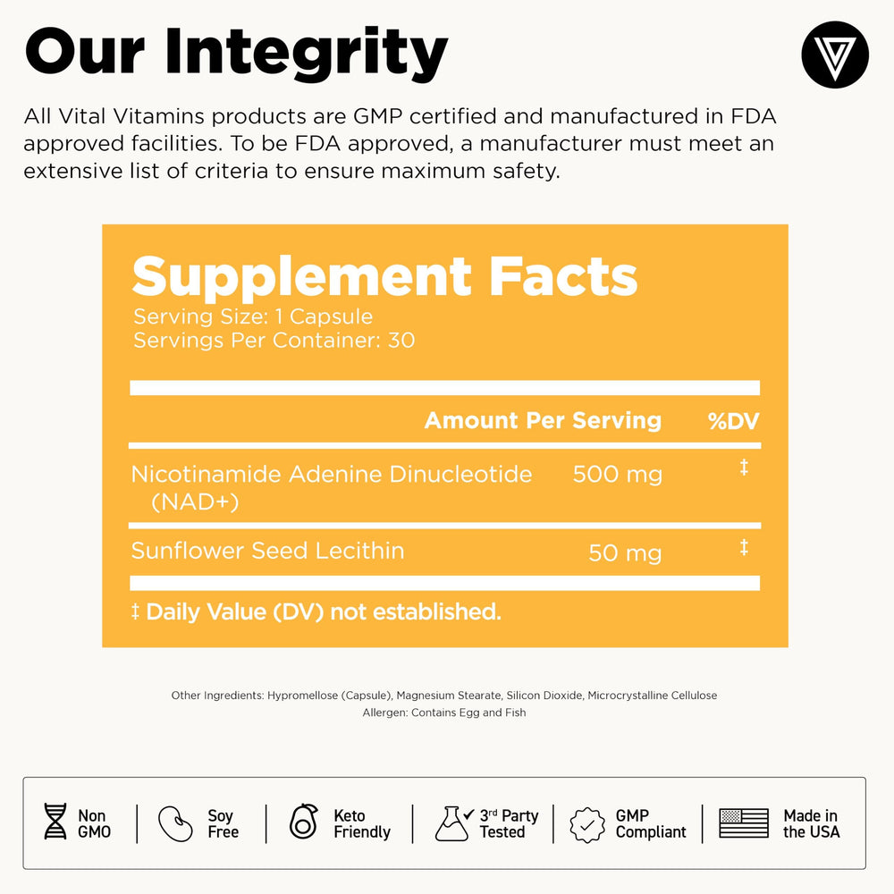 Ingredients for Vital Vitamins NAD+ supplement