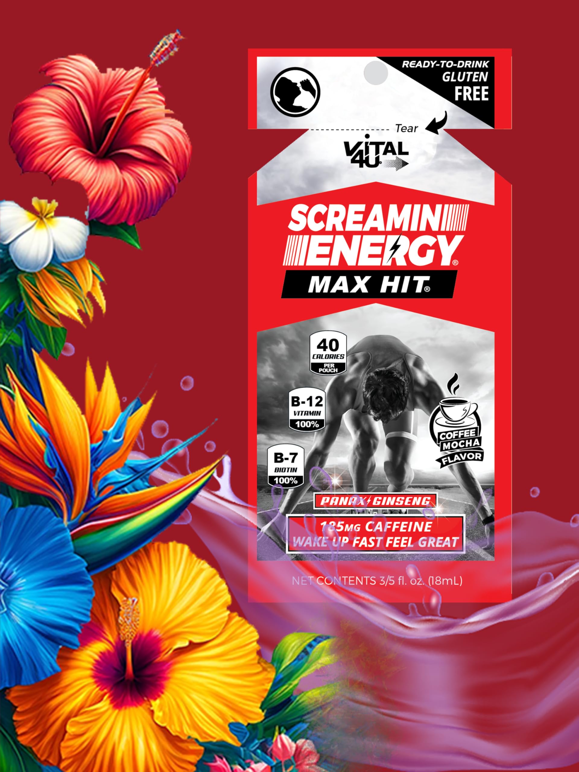 VITAL 4U Screamin Energy Max Hit nutrition facts panel close-up.
