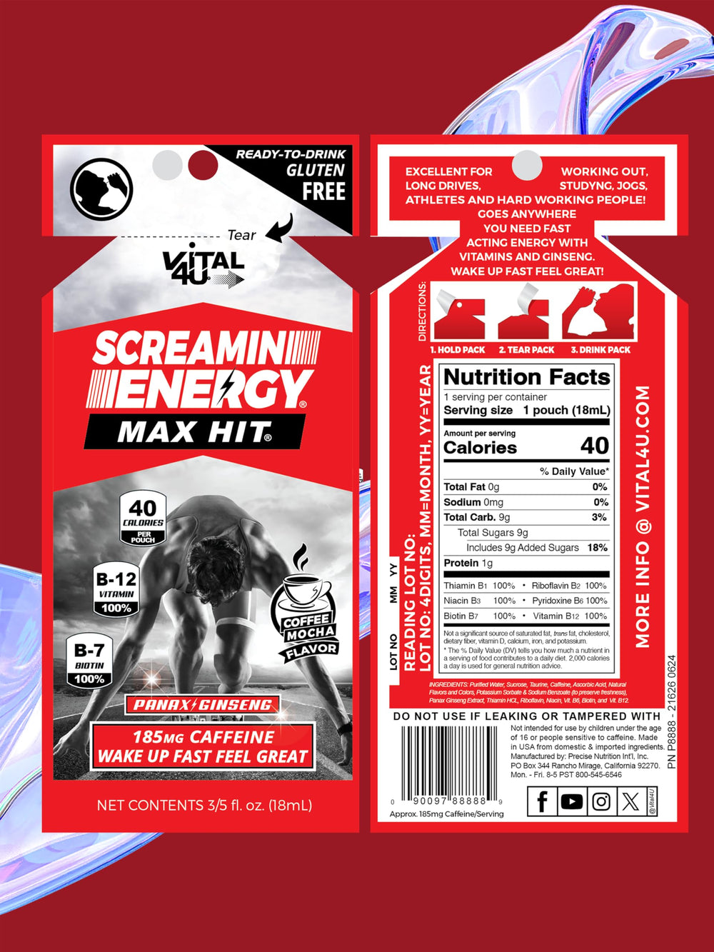 VITAL 4U Screamin Energy Max Hit on-the-go caffeine for focus.