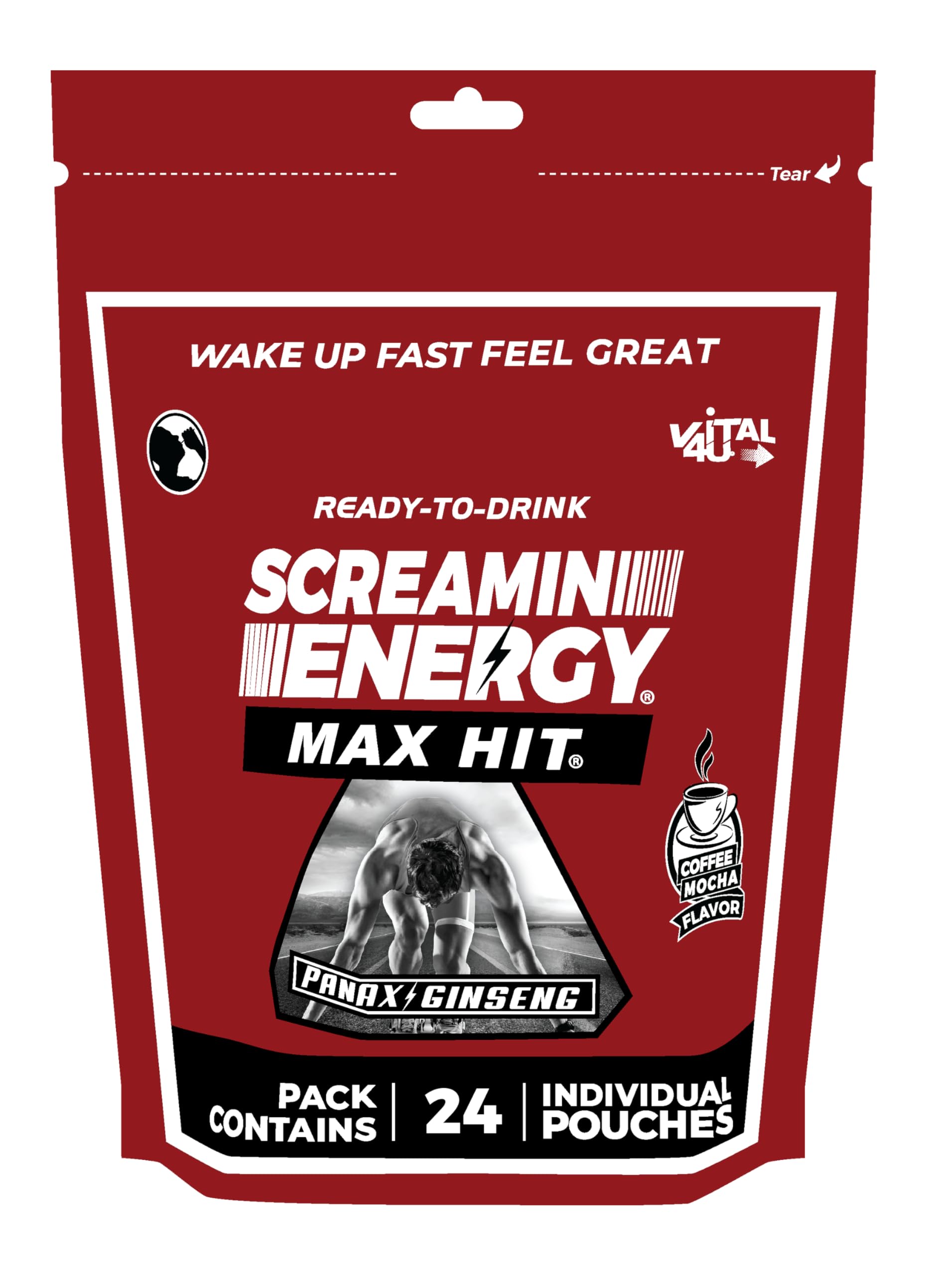 VITAL 4U Screamin Energy Max Hit pouch ready-to-drink for a quick energy boost.