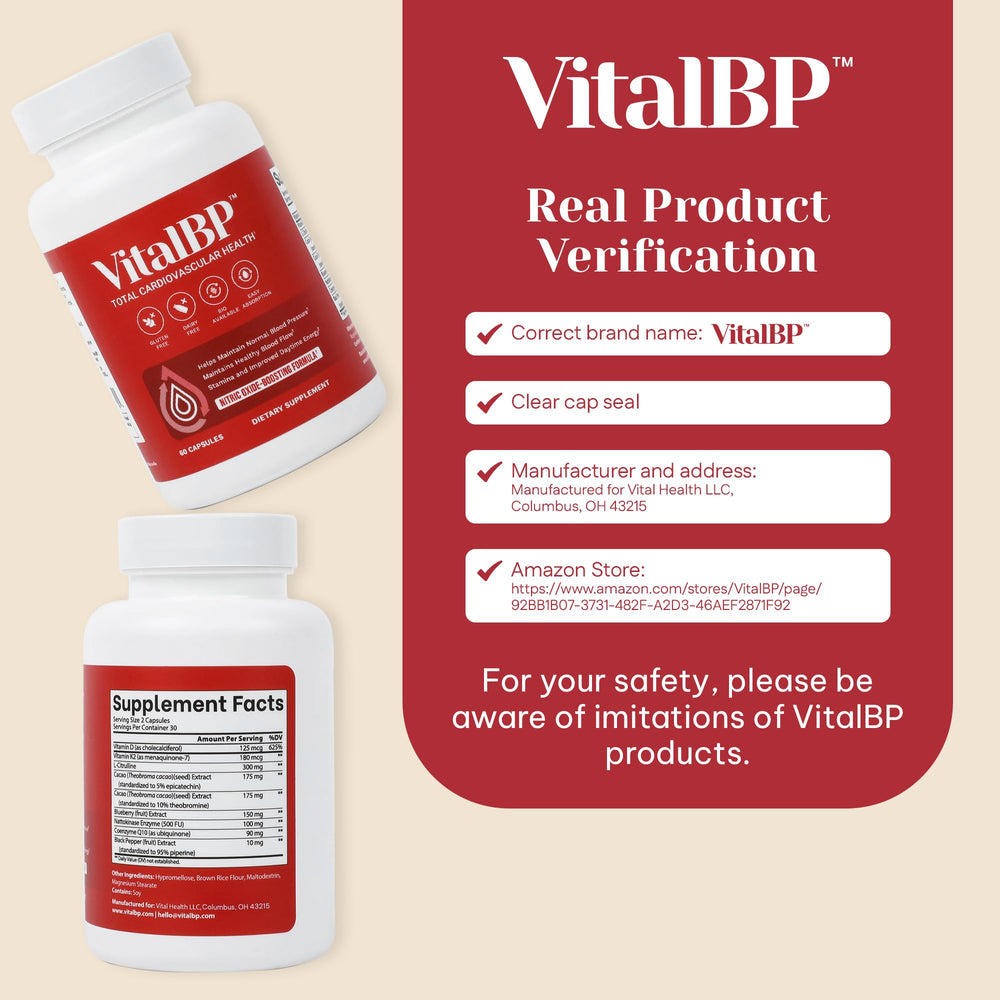 VitalBP 4-pack bottle back with supplement facts for clear ingredient transparency.