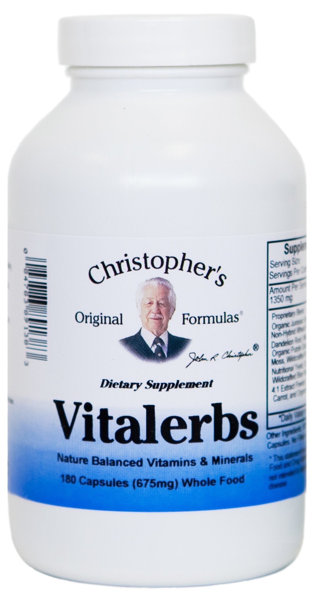 Vitalerbs bottle label - Christopher's Original Formulas Nutrient-Rich Herbal Supplement