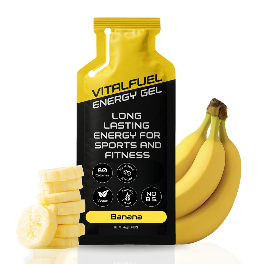 VitalFuel banana energy gel pack front displays real fruit energy for on-the-go fueling