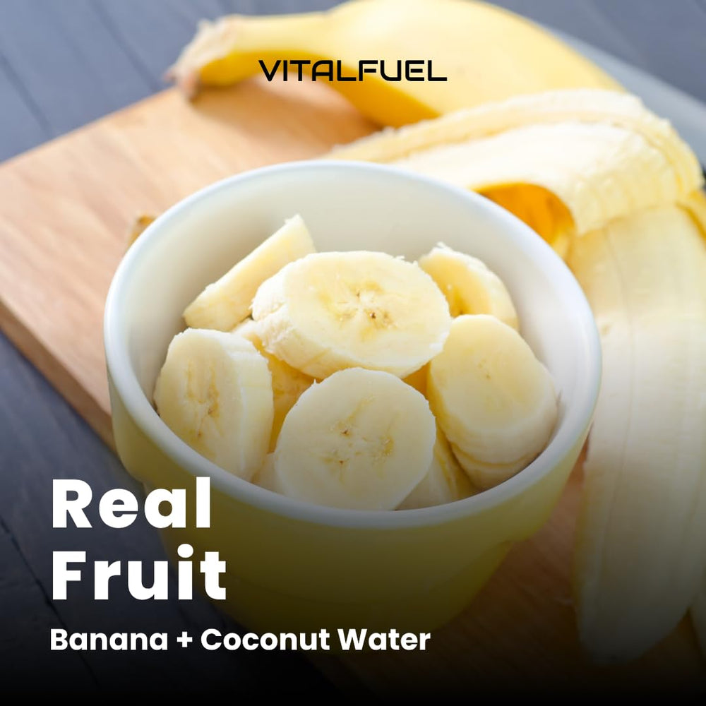 VitalFuel banana gel pack side emphasizes compact portability for long runs