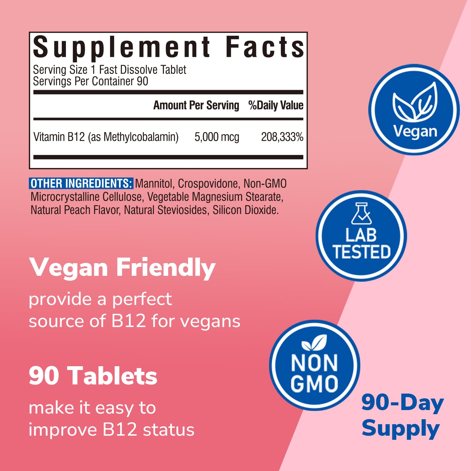 Vegan B12 supplement packaging highlighting no sugar
