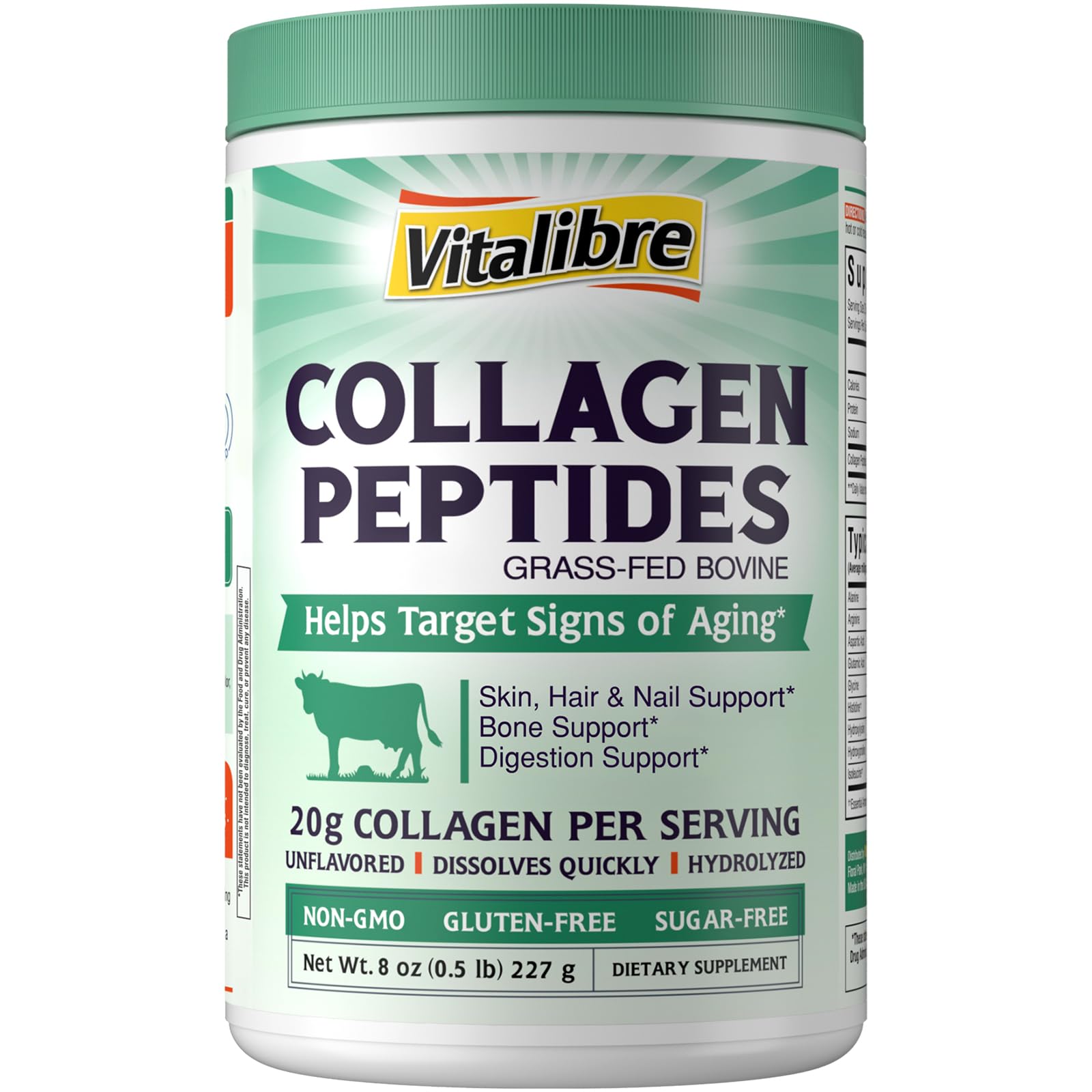 Vitalibre Bovine Collagen Peptides 8oz front view