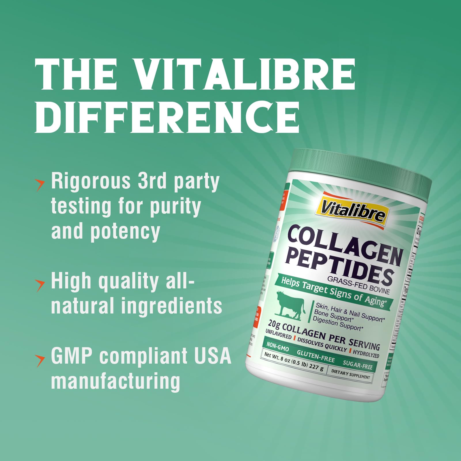 Close-up of unflavored collagen powder