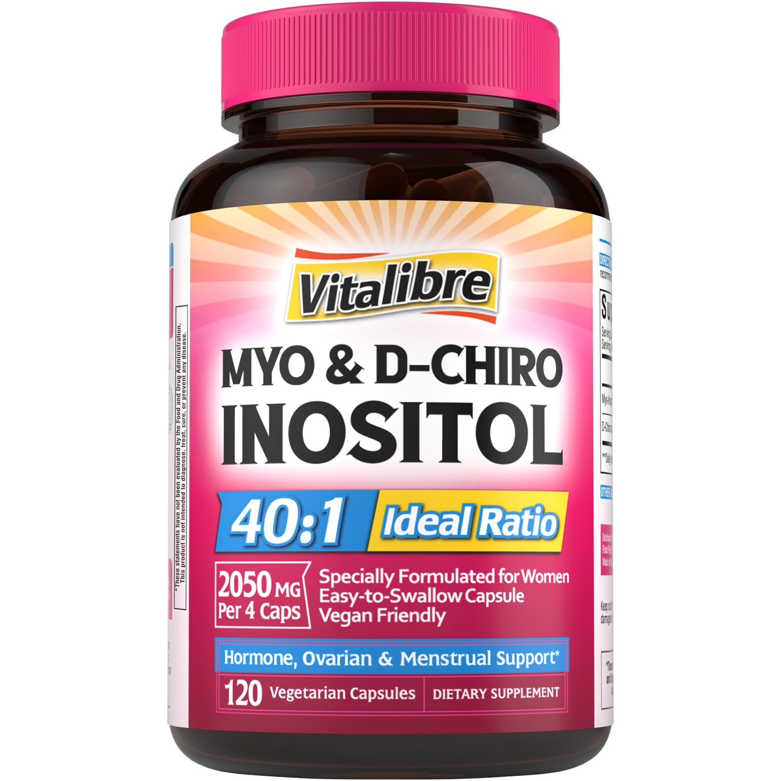 Vitalibre Inositol supplement bottle with 120 vegan capsules