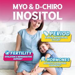 Close-up of Myo-Inositol and D-Chiro Inositol capsules illustrating the 40:1 ratio