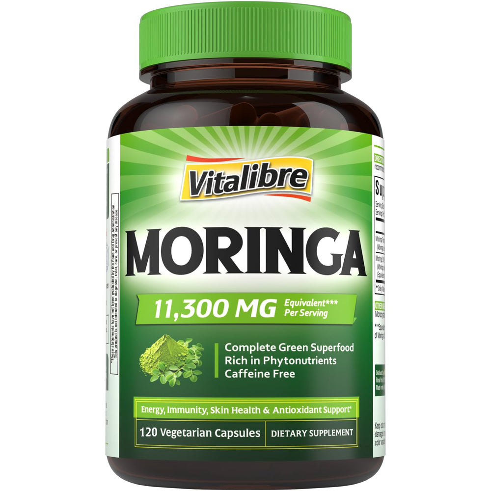 Vitalibre Moringa 11300 mg bottle and label