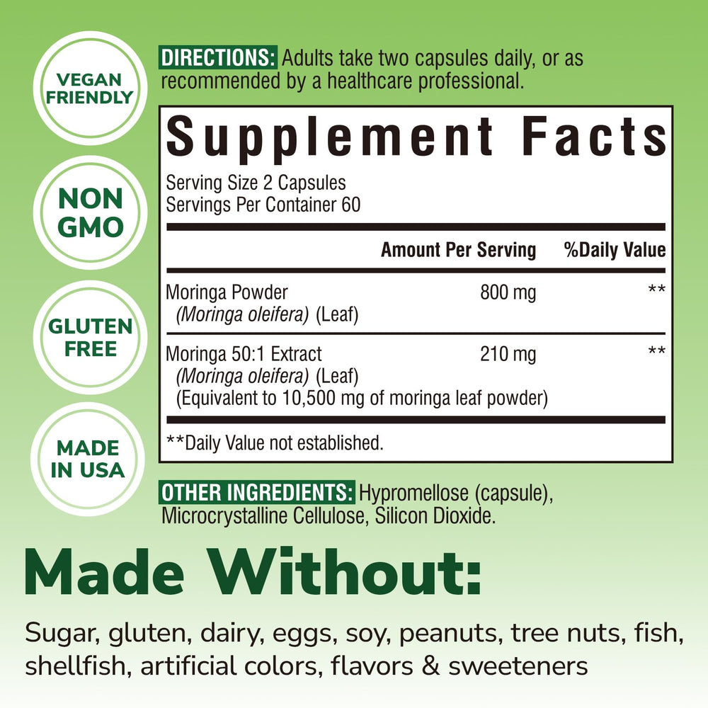 Close-up of moringa powder and 50:1 extract