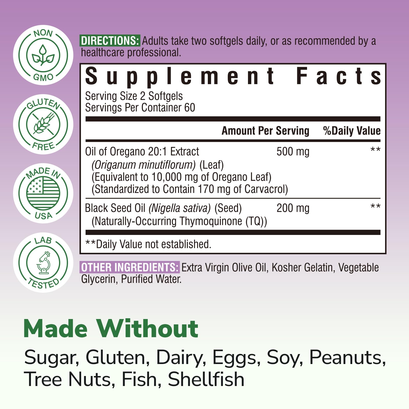 Non-GMO Vitalibre oregano oil with black seed oil