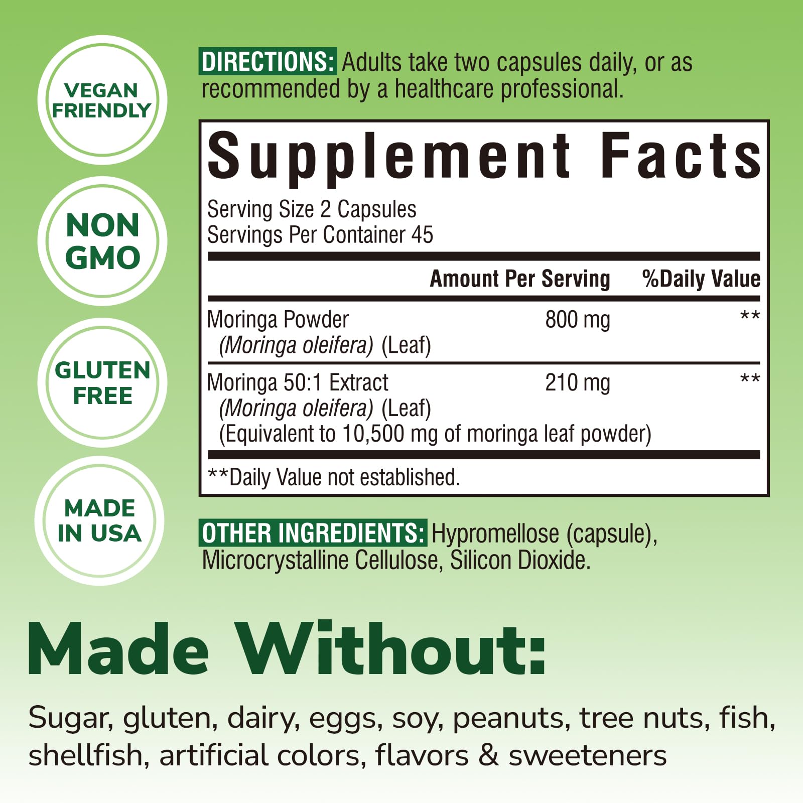 Close-up of Vitalibre Moringa 11300 mg label