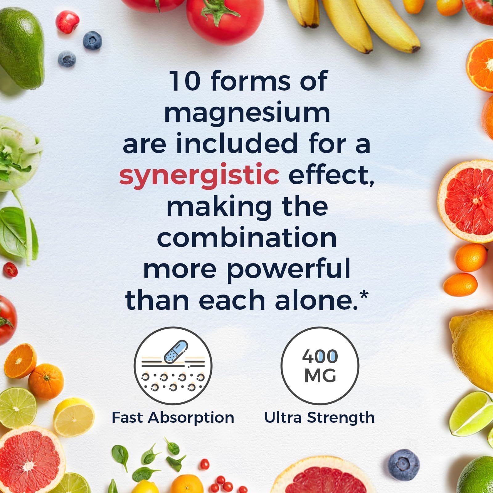 Supplement facts and ten magnesium forms on label