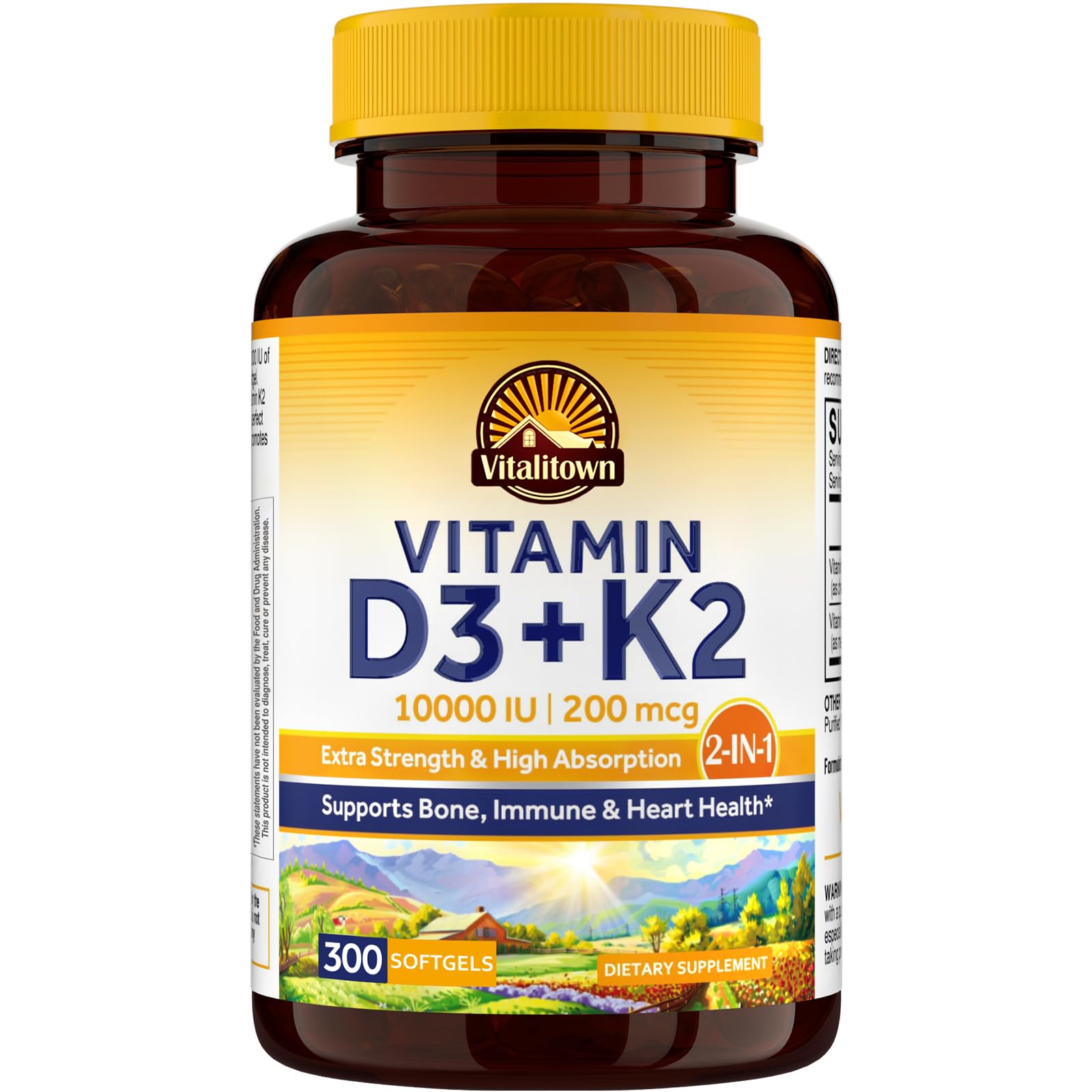 Vitalitown Vitamin D3 K2 softgels bottle label close-up