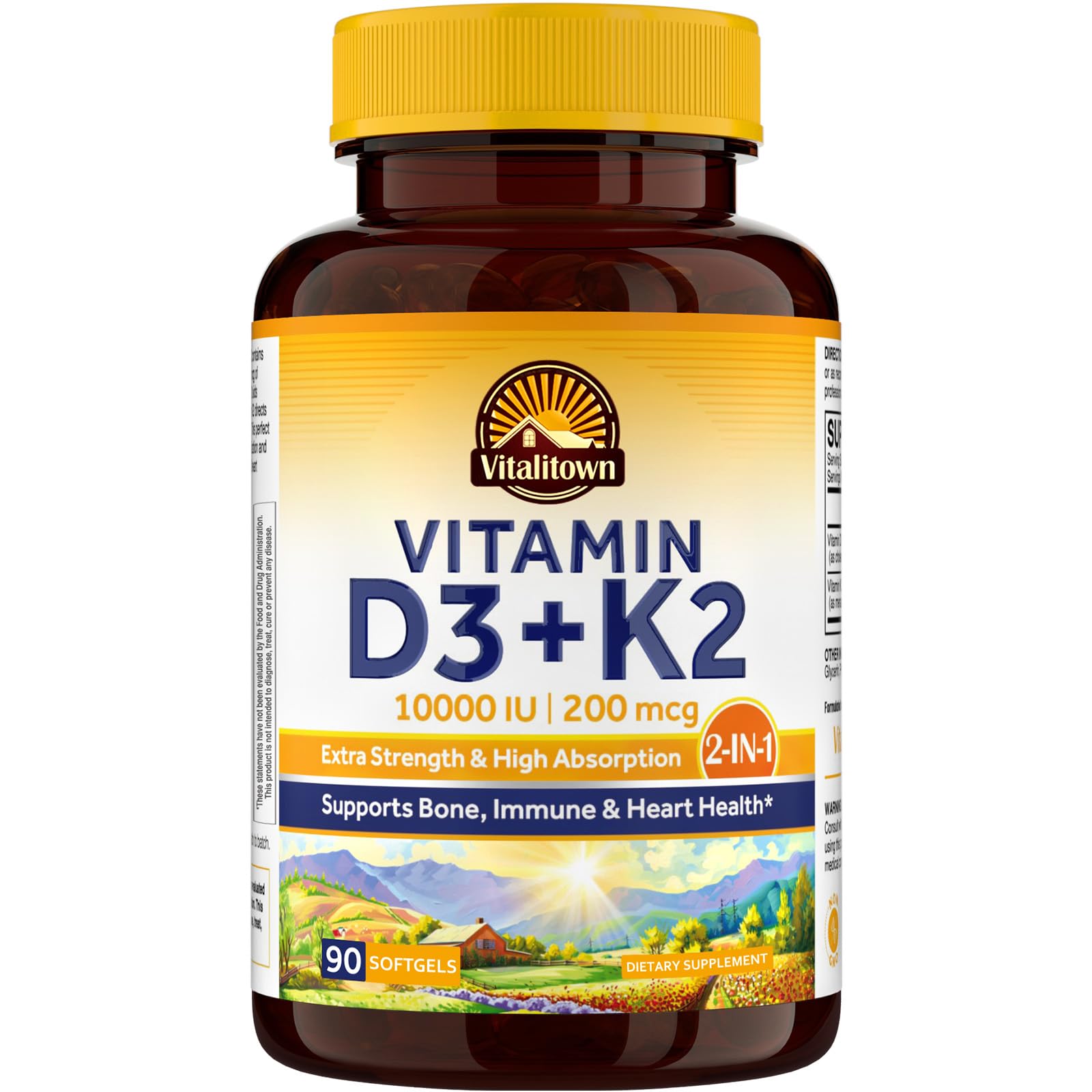 Vitalitown Vitamin D3 + K2 softgel bottle with 90 count