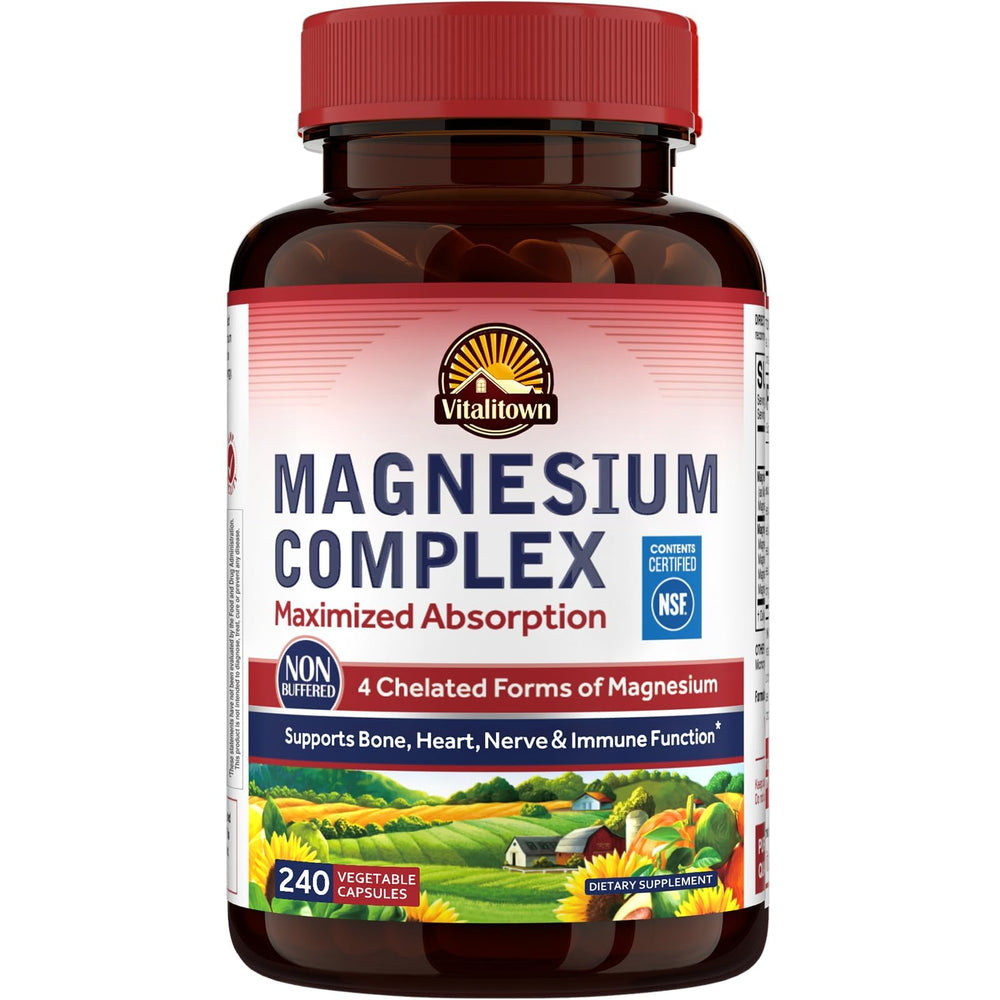 Vitalitown Magnesium Complex bottle with label and 240 capsules