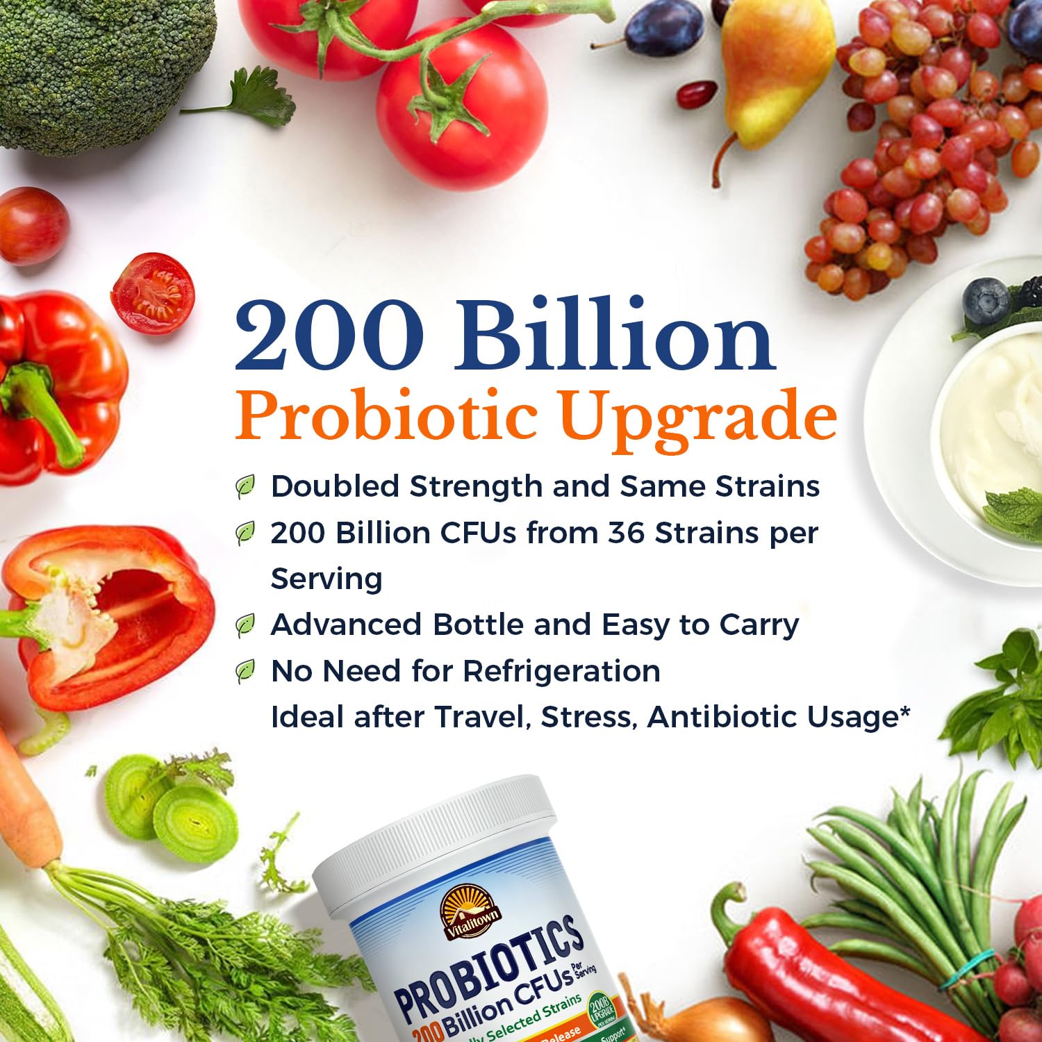 Side view of Vitalitown Probiotics bottle