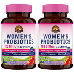 Vitalitown Women's Probiotics bottle and packaging showing 120B CFU and 30 strains