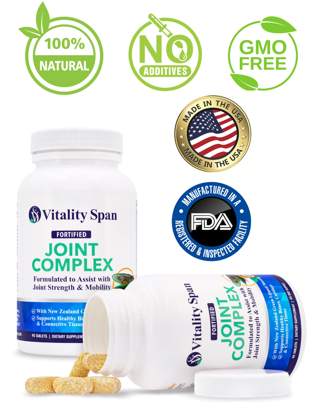 Close-up of 90 vegetarian tablets in bottle