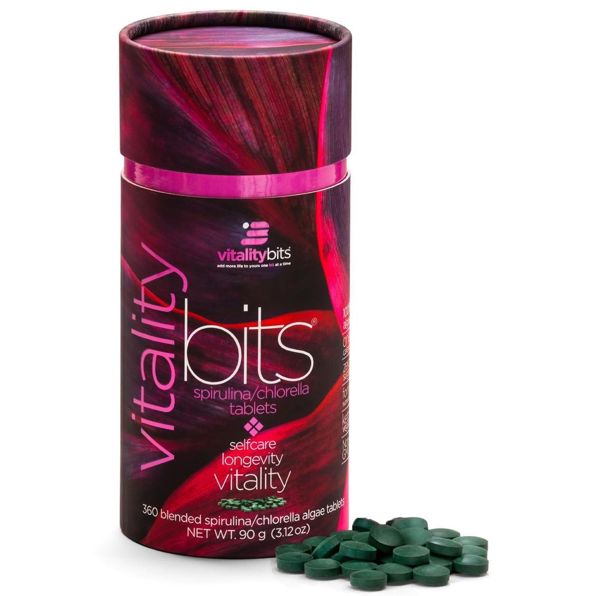 VITALITYbits spirulina and chlorella tablets - front view