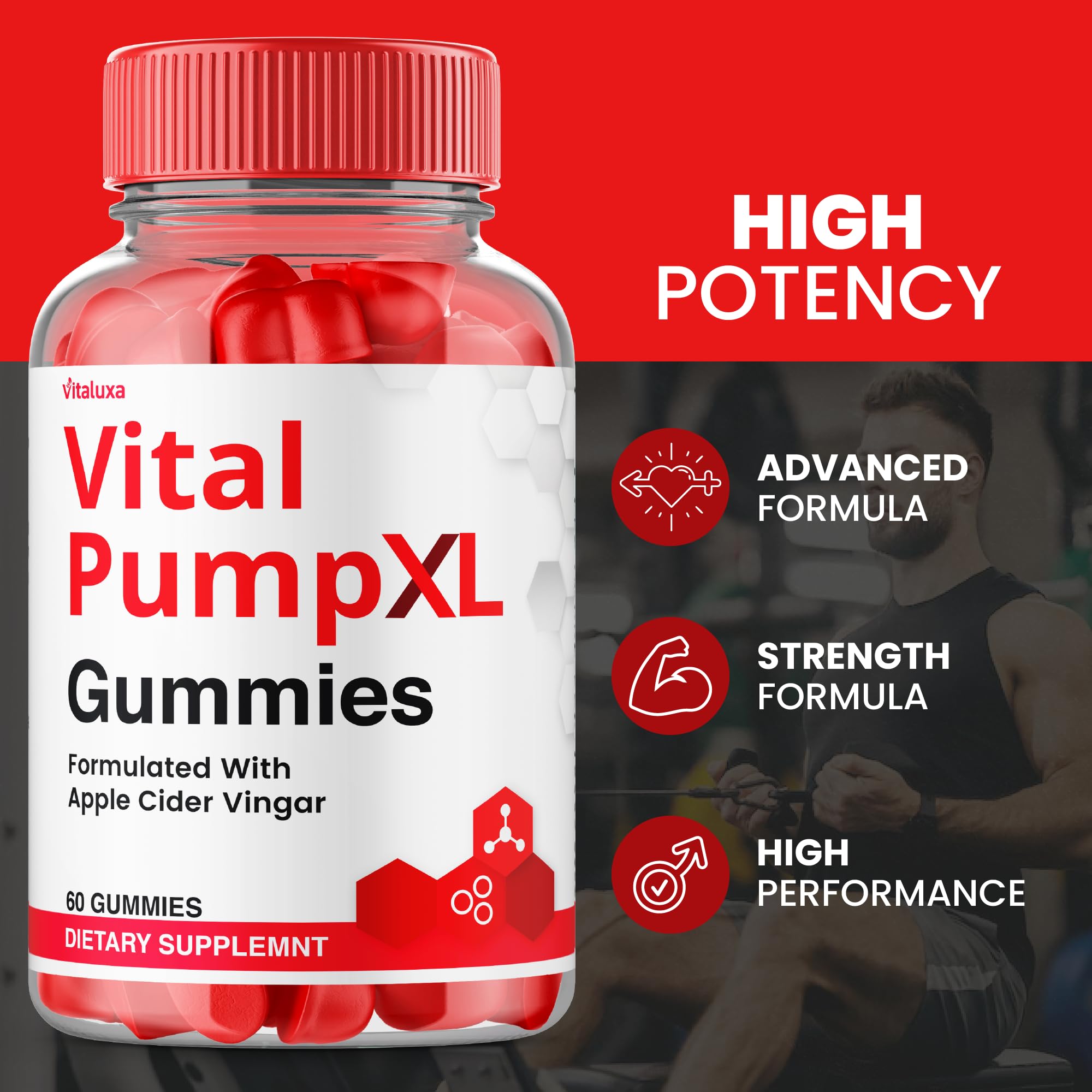 Vitaluxa Vital Pump XL Gummies packaging on shelf, two-pack value