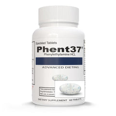 Vitamart Phent37 bottle front view with speckled tablets for appetite support.