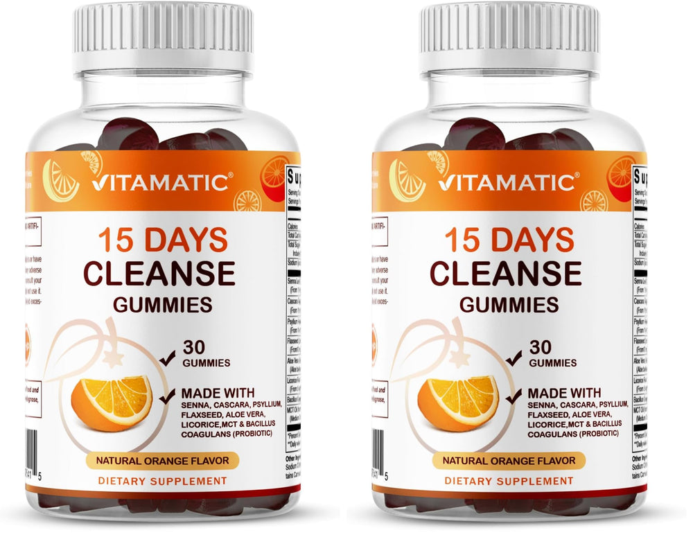 Vitamatic 15 Day Cleanse Gummies bottle for convenient gut-support routine.